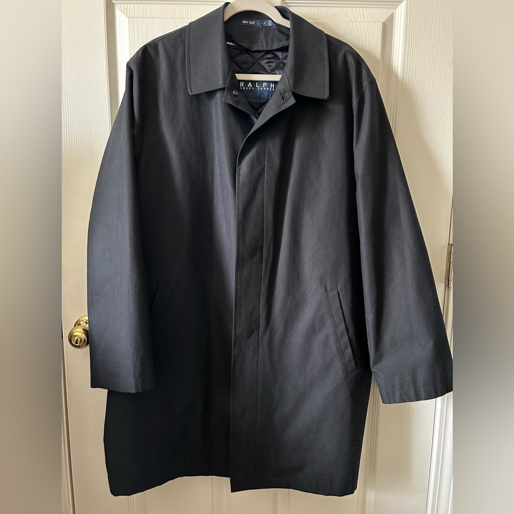Ralph Lauren Men’s Black Quilted Wool Insert Button Front Coat Jacket Sz L